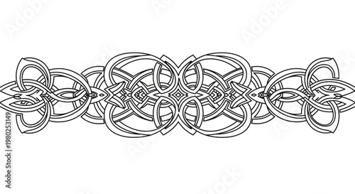 Intricate Celtic knot horizontal border design on white background