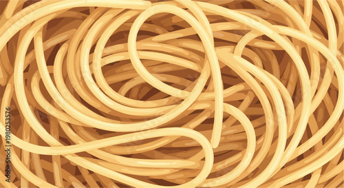 Close up of a plate of cooked spaghetti noodles, a delicious and simple pasta dish, perfect for a quick and easy meal, emphasizing the texture and golden hue of the instant noodles