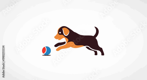 Dog Playing with Colorful Tennis Ball.