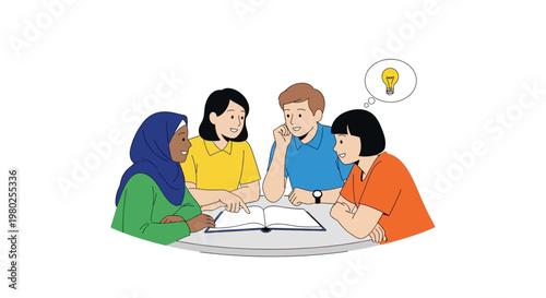 Diverse group of people brainstorming ideas.