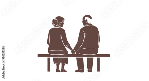 Elderly couple holding hands sitting on a park bench