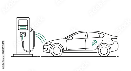 Electric car being charged at public charging station