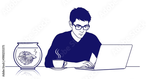 Focused man working on computer at home office desk