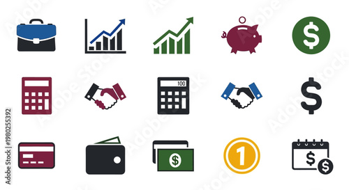 Financial icons for business and money.