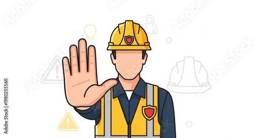 Construction Worker In High Visibility Vest Stopping Work.