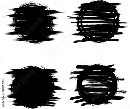 Black brush stroke silhouettes isolated on transparent background artistic textural elements