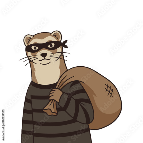 Vector illustration of a cute otter thief wearing a mask
