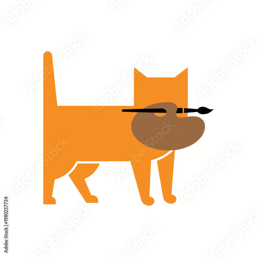 Vector illustration of cat with brown bag and arrow through it standing