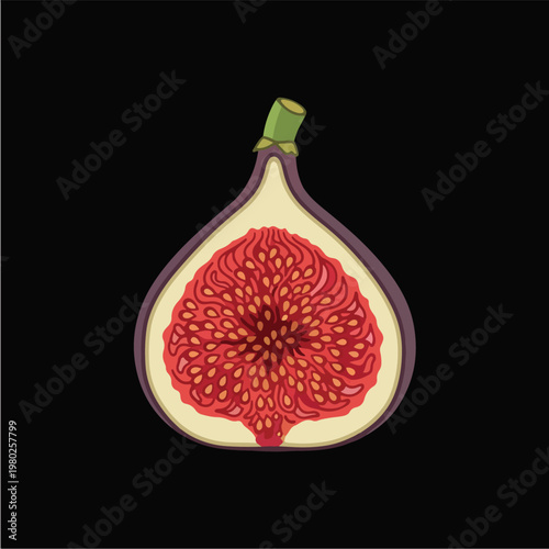 Pixel Art Half Fig Isolated On Black Background Vector Illustration