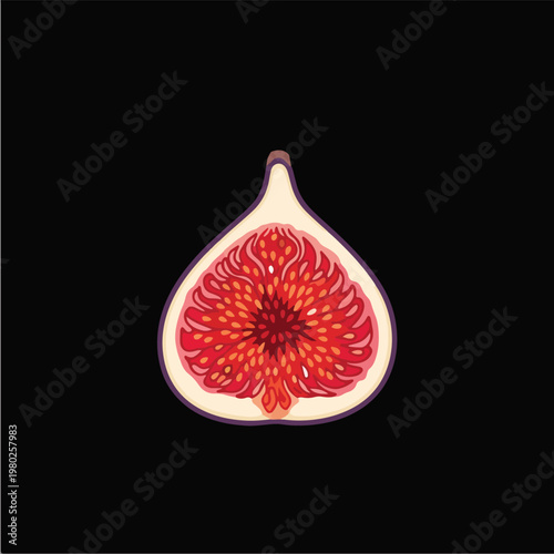 Pixel Art Half Fig Fruit Isolated Object On Black Background