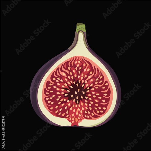 Pixel Art Half Fig Showing Seeds Isolated On Black Background Vector