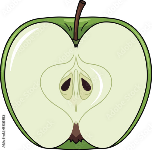 Pixel Art Half Green Apple Isolated Vector Illustration