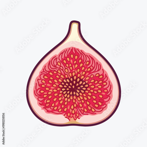 Pixel Art Half Fig Showing Seeds Isolated On Light Grey Background