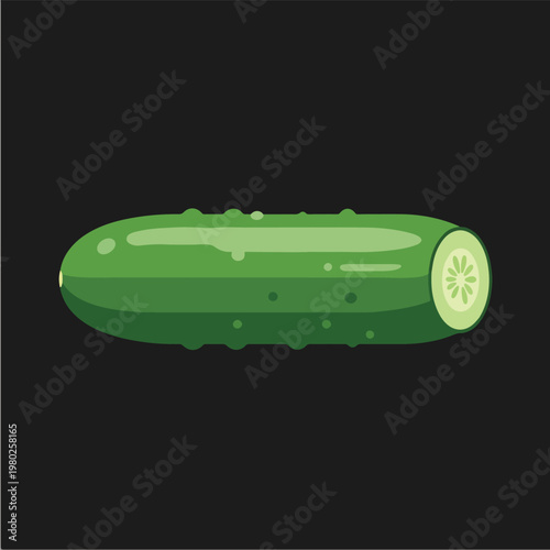 Pixel Art Half Green Cucumber Isolated On Dark Background Design