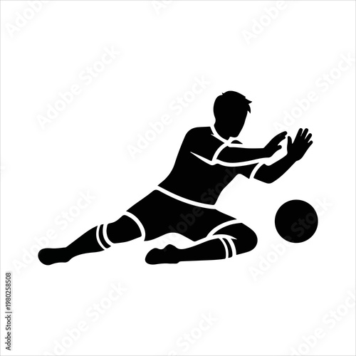 Dynamic Silhouette of a Goalkeeper Diving to Save a Soccer Ball.
