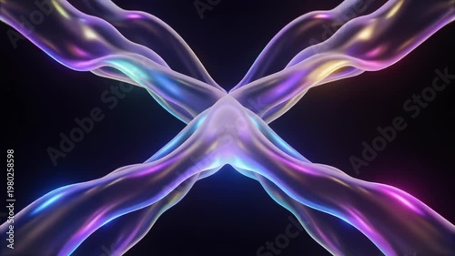 Glowing Iridescent X Shape Neon Abstract Background with Copy Space