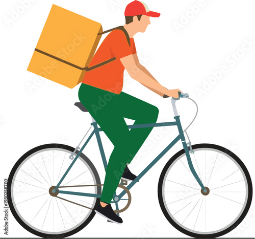 Delivery man on bicycle vector transparent background EPS