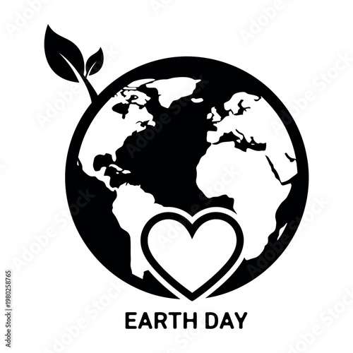 Earth Day Icon With Heart And Sprouting Leaves planet