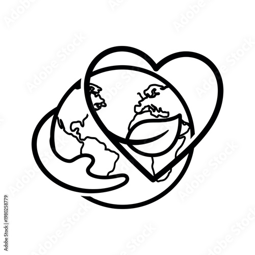 Earth globe embraced by a continuous heart line Keywords: earth, globe, planet, world, heart