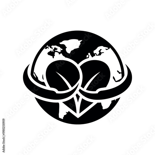 Intertwined earth globe and heart symbol Keywords: earth, globe, planet, world, heart, love