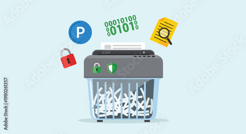 Pixel Art Paper Shredder Document Security Data Protection Illustration