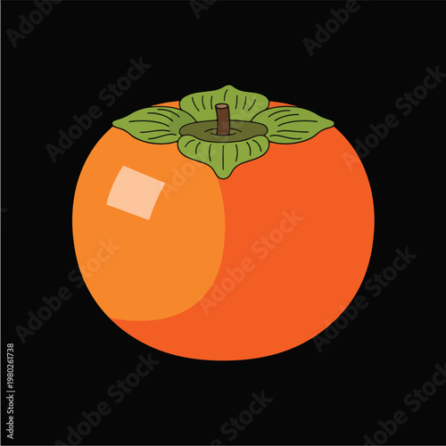 Pixel Art Persimmon Flat Design Vector Illustration Black Background