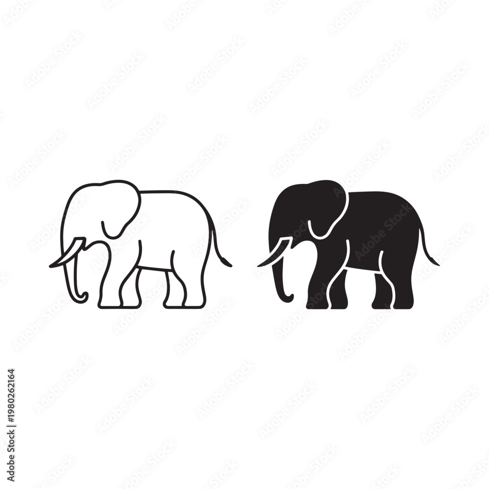 Fototapeta premium Two elephants depicted in contrasting black and white line art styles