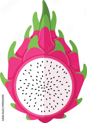 Pixel Art Pink Dragon Fruit Half Isolated Vector Minimal Illustration