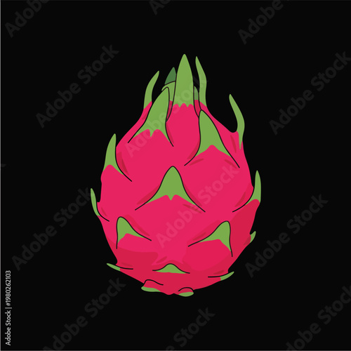 Pixel Art Pink Dragon Fruit Isolated On Black Background Design Vector