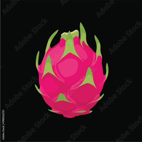 Pixel Art Pink Dragon Fruit Isolated On Black Background