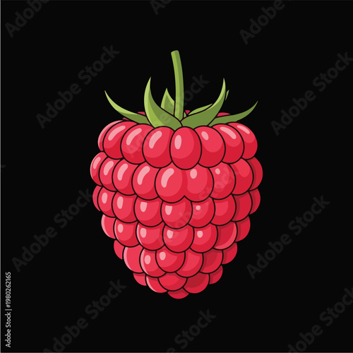Red Raspberry Pixel Art Illustration Isolated on Black Background Vector