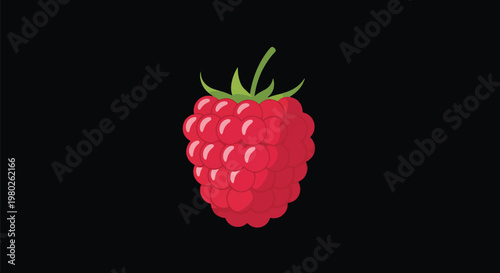 Red Raspberry Pixel Art Isolated Fruit Illustration Black Background