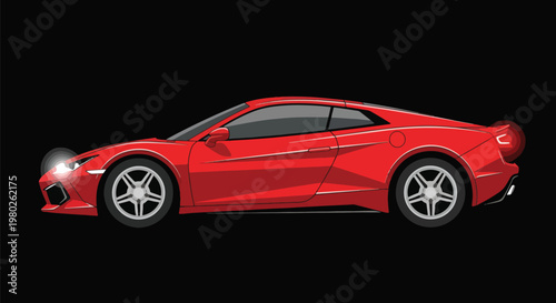 Red Pixel Art Sports Car Isolated on Black Background Minimal Illustration