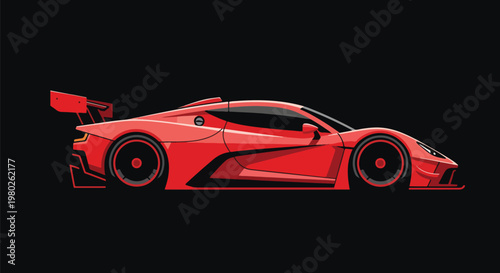 Red Pixel Art Supercar On Black Background Vector Minimal Illustration