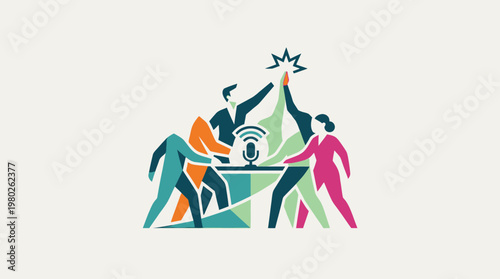 Business Team Celebrating Podcast Success