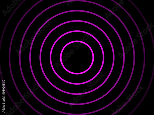 抽象背景 パープルネオンの同心円サークル 発光リングが広がる近未来バナー・広告用ベクター素材 / Abstract background purple neon concentric circles glowing rings futuristic banner design vector