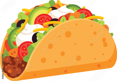 Pixel Art Taco Isolated Illustration With Beef Cheese Lettuce Tomato