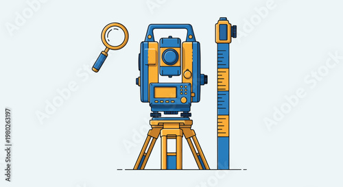Pixel Art Surveying Equipment Vector Icon Set Theodolite Magnifier