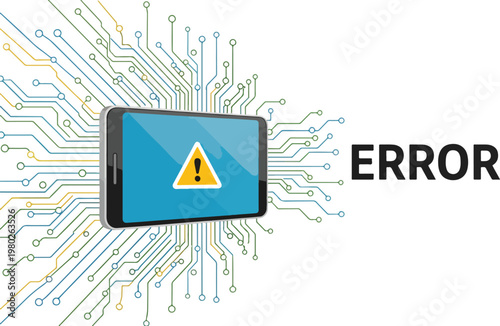 Smartphone Error Warning Sign On Abstract Circuit Board Background