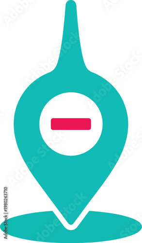 Teal Location Pin Vector Icon With Minus Sign On White Background