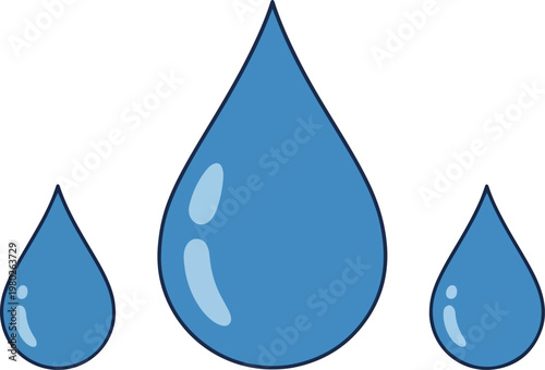 Three Blue Pixel Art Water Drops Vector Illustration With Highlights