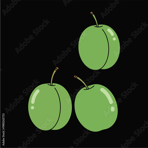 Three Green Plums Pixel Art On Black Background