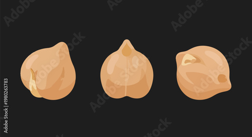 Three Isolated Chickpeas Pixel Art Vector Illustration On Dark Background
