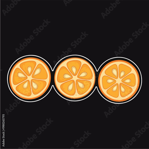 Three Orange Slices Pixel Art Flat Vector Illustration On Black Background
