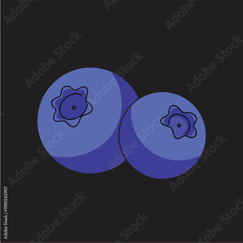 Two Blueberries Pixel Art Isolated Object On Dark Background