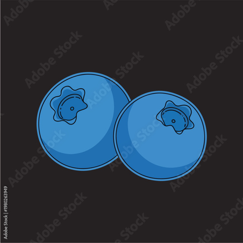 Two Blueberries Vector Minimal Illustration On Dark Background