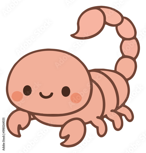 Cute kawaii flat vector illustration of a scorpio zodiac crab in pastel colors isolated on white