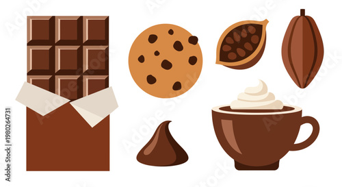 Chocolate Assortment: Bar, Cookie, Cacao Pods, Kiss, Hot Drink