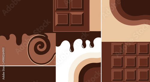 Abstract Chocolate Bar and Drips Backgrounds - Rich Cocoa Swirls and Layers