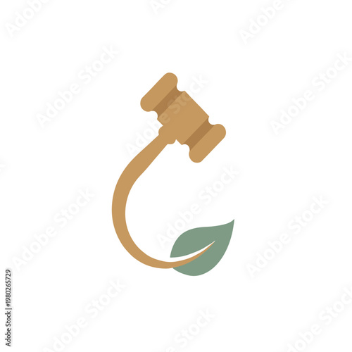 Oak Wood Judge Gavel Sage Green Leaf Law Logo Vector